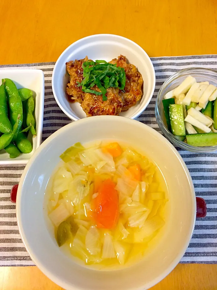 モヤシたっぷり鶏つくね定食♪自分用|☆マミ☆さん