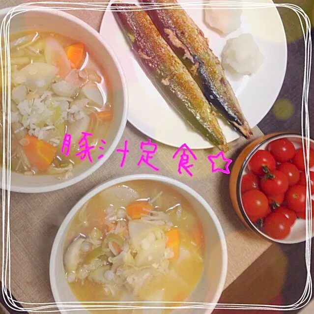 Snapdishの料理写真:深夜食堂風☆豚汁定食です。|まめこさん