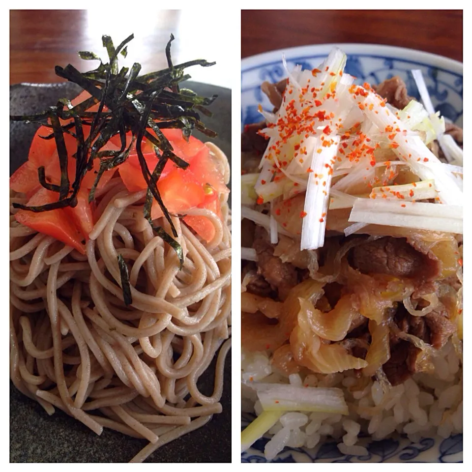 Snapdishの料理写真:🍀蕎麦と牛丼🍀|らんさん