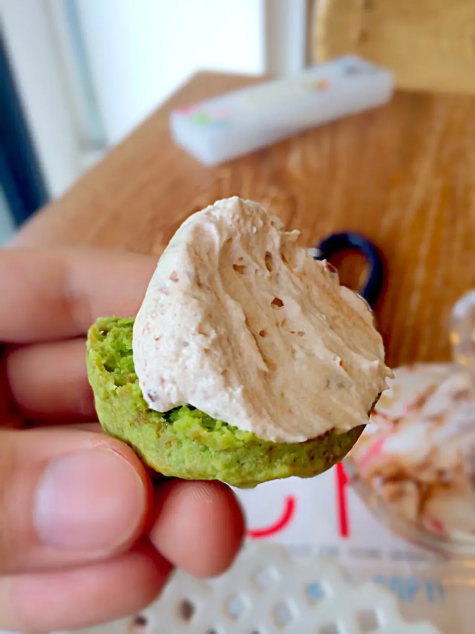 Macha scone topping with red bean cream|kunさん