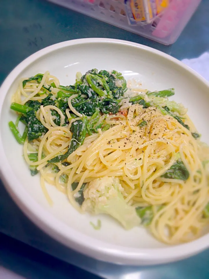 ほうれん草とカリフラワーたらこスパゲティ|りさん