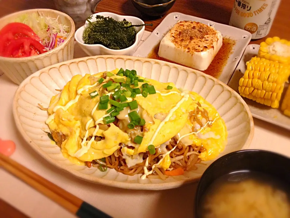 夕ごはん♪オムチーズ焼きそば♡|＊k＊さん