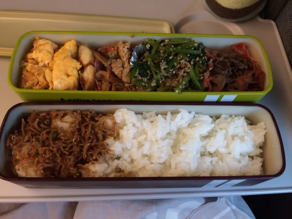 弁当（牛肉蓮根きんぴら、ほうれん草胡麻和え、切干し大根、サバ塩焼き、玉子焼き、ちりめん山椒）|SasaMasa213さん