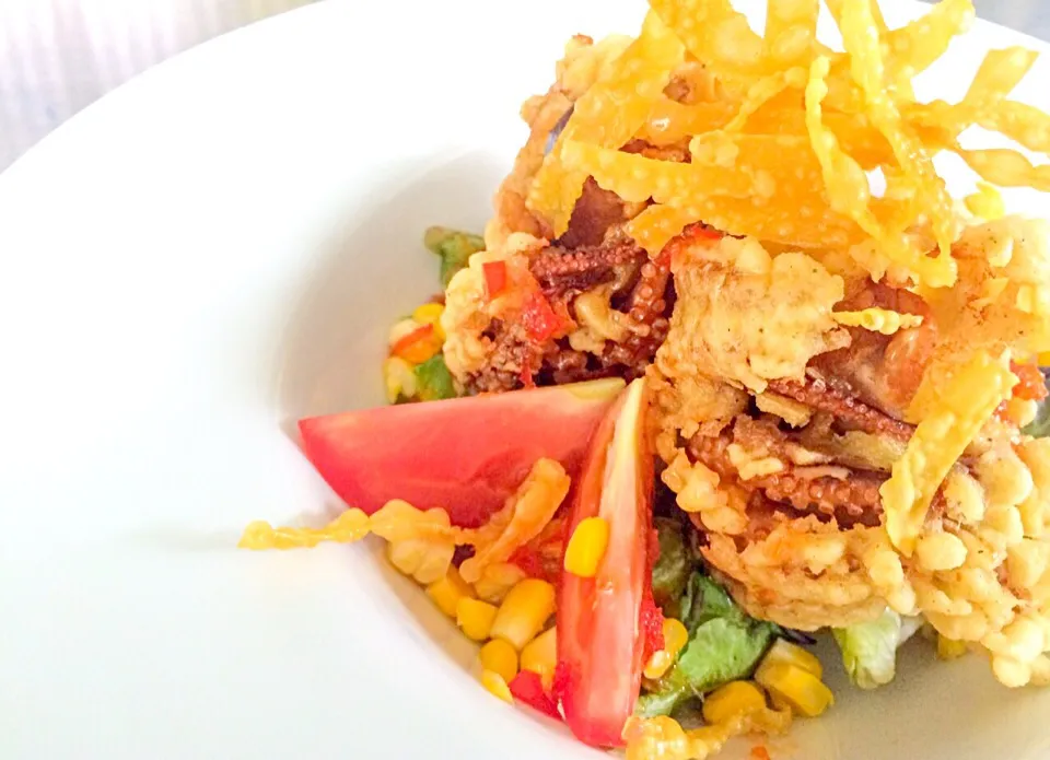 Deep fried baby octopus salad|thitiさん