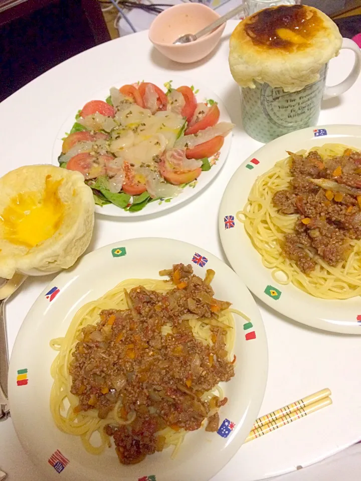 ラグーソースパスタ、鯛とホタテのカルパッチョ、ポットパイ|よねこねこさん