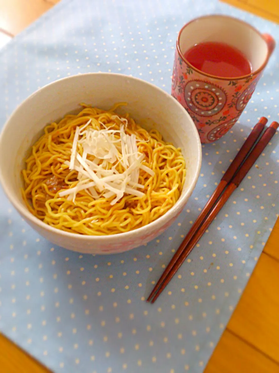 Snapdishの料理写真:冷やし担々麺&アセロラドリンク＊モーニング|ゆきさん