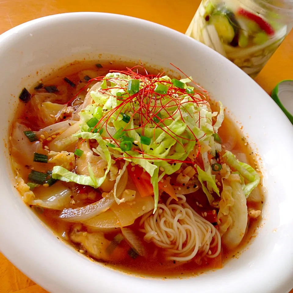 野菜たっぷりエスニックスープでフォー風そうめん|カウンター嬢さん