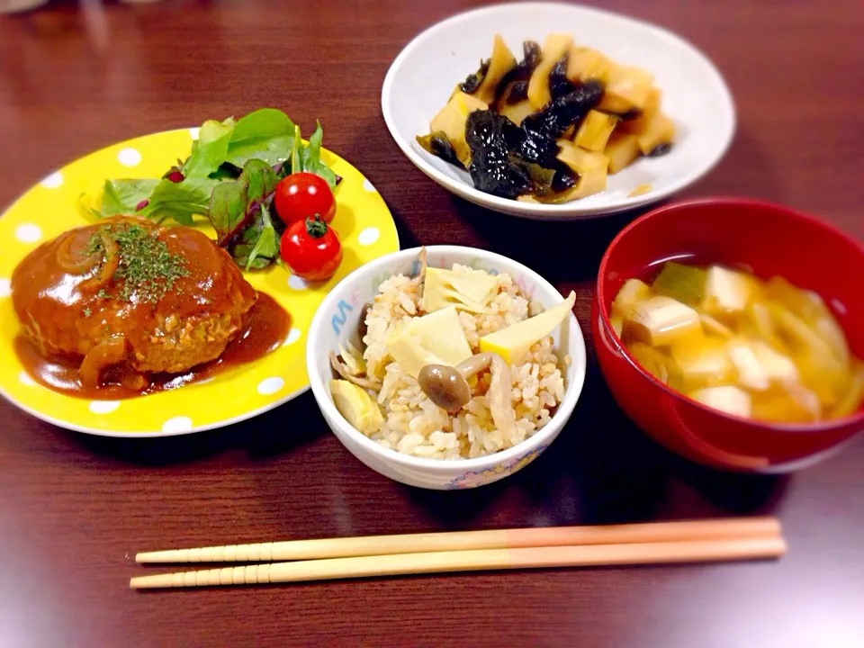 煮込みハンバーグと筍ご飯☆|いそりなさん