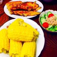 Corn,salmon n salad for diet(^_−)−☆|Lorna Masayaさん