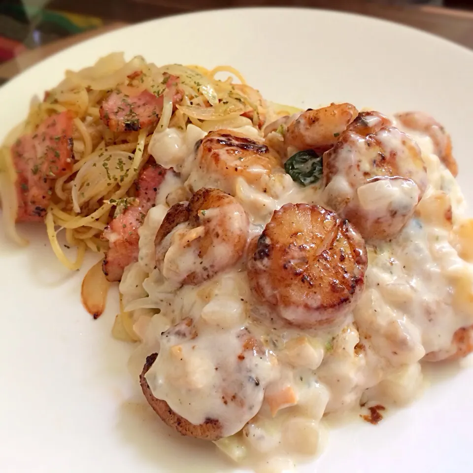 Scallops and Shrimp in Clam cream sauce with simple pasta|Kath Kanekoさん