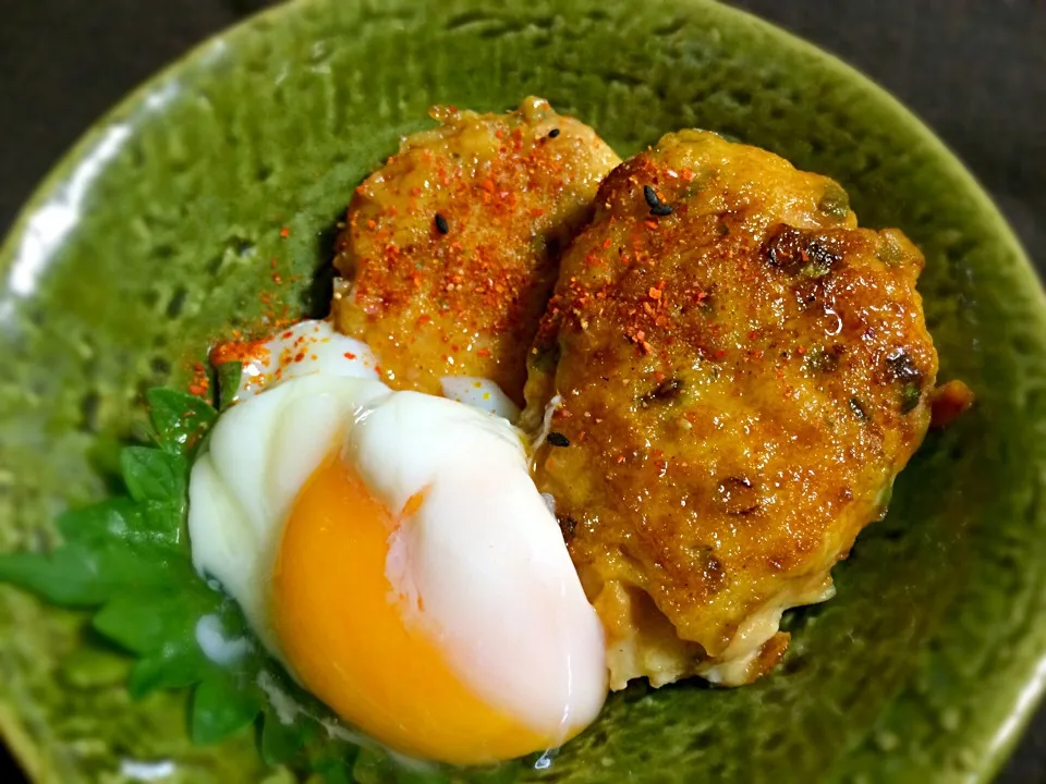 豆腐入り鶏つくね照り焼き 温玉ぞえ|ぷっくりんこ💙さん