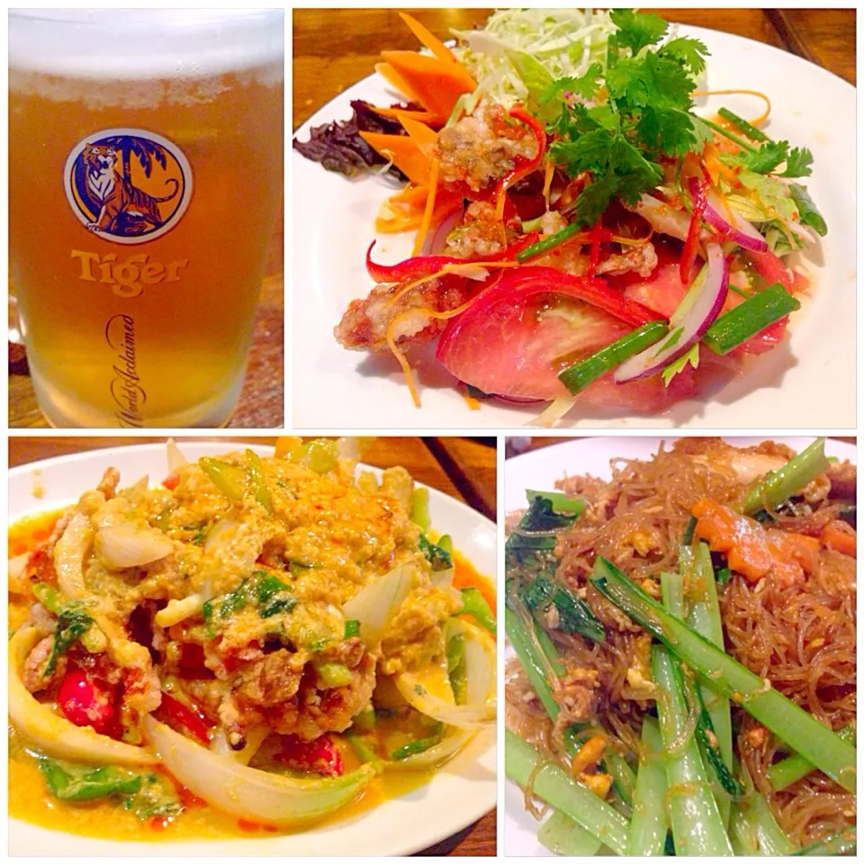 Soft-shell crab salad,Curry sauteed soft-shell crab&Rice vermicelli(sen mee)🍻ｿﾌﾄｼｪﾙｸﾗﾌﾞのｻﾗﾀﾞ･ｿﾌﾄｼｪﾙｸﾗﾌﾞのｶﾚｰ炒め･ｾﾝﾐｰ|🌈Ami🍻さん