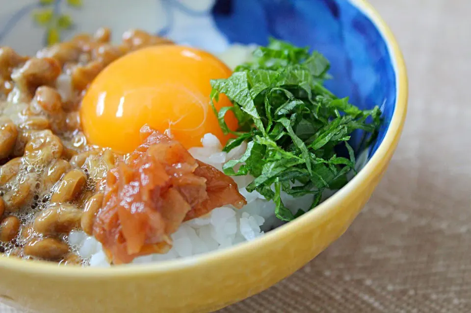 梅しそ納豆ご飯#テキトーに作っても大概美味しく作れるレシピ|ちびめがさん