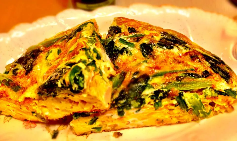 Spanish open omelet with shimeji mushrooms, spinach with a sprinkle of walnut oil|Kirk Awiamさん