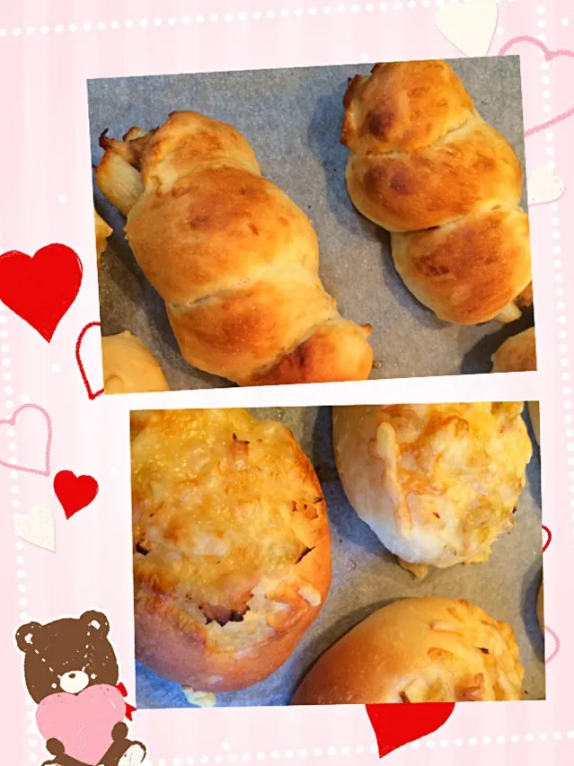 "Chikuwa " bread and onion cheese roll   ちくわパン&オニオンチーズ  ちょっといびつ…|cocoaさん