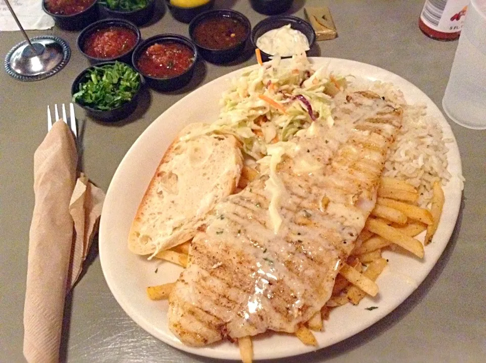 White fish with garlic butter rice and fries|Tomokoさん