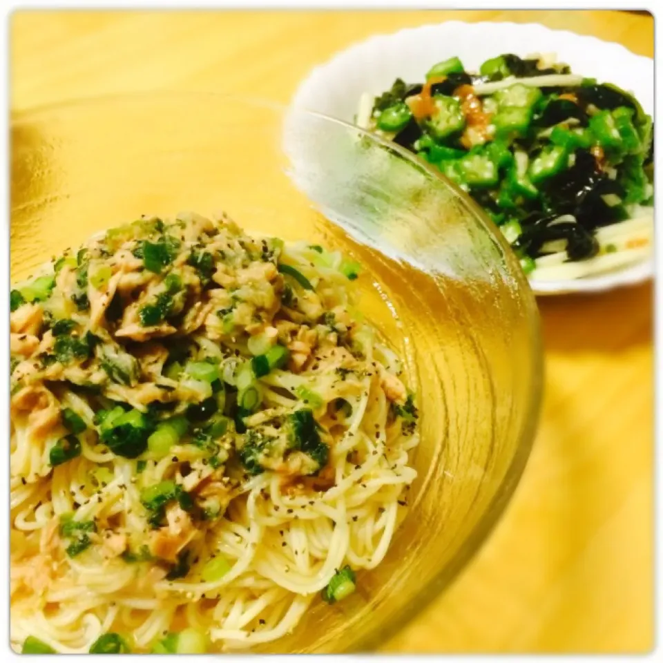 ✳︎さっぱりレモンポン酢のぶっかけ素麺✳︎長芋とオクラの梅和え|こまあずさん