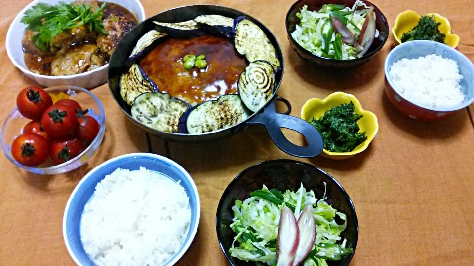 豆腐と豚肉の和風ハンバーグ♪中華餡かけ素焼きなす添え|ゆっこさん