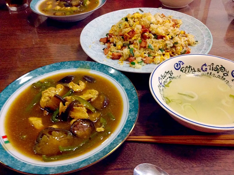 Snapdishの料理写真:赤坂「珉珉」風 中華茄子カレーとドラゴン炒飯もどき|Eins1173さん