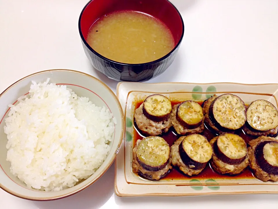 ナスのハサミ焼き♡オニオンスープ♡|美樹さん