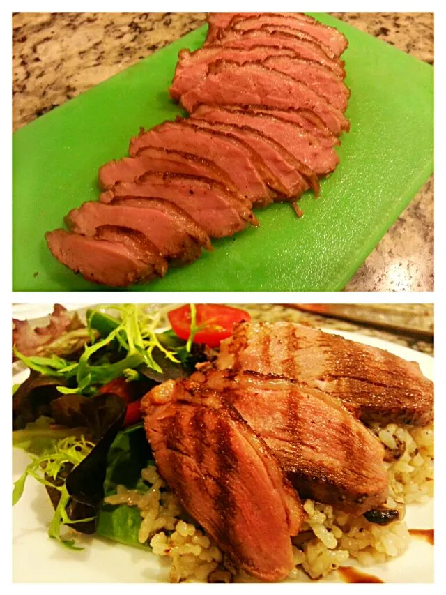 Seared duck breast with mushroom rice and salad|Chef On Qさん