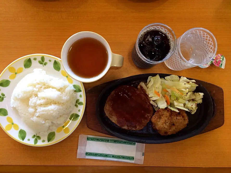 ハンバーグ&マスタードチキンランチ|ばーさんさん