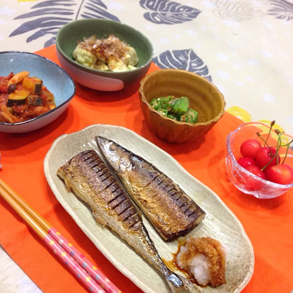 サンマの塩焼き晩御飯 6月23日夕食|こころさん