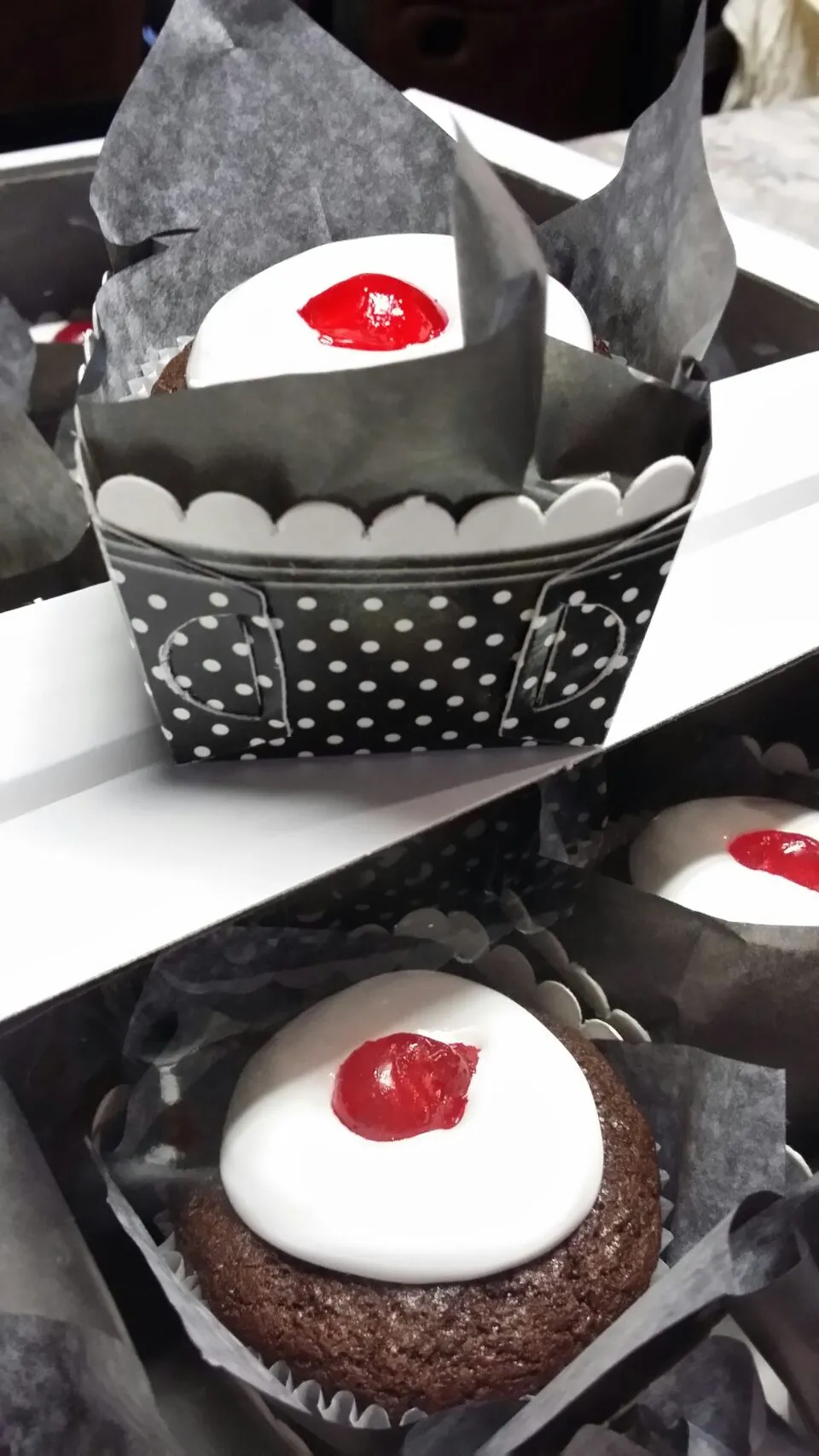 chocolate cupcake. cherry jelly filling. home made marshmallow topping.|charleneさん