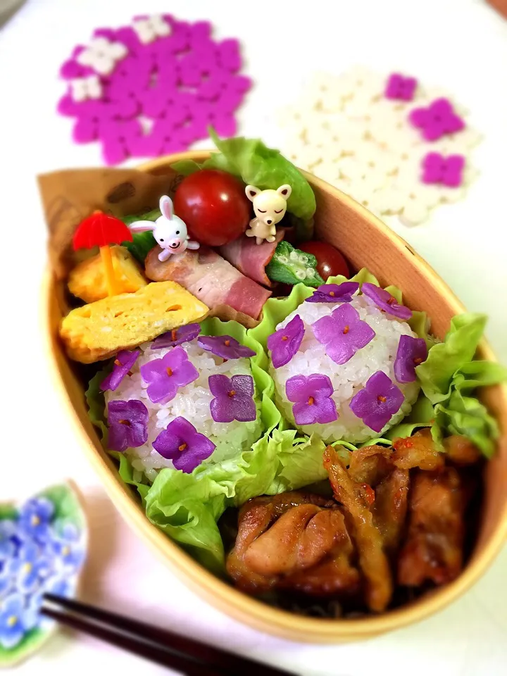 ゆっぴーઈ(◕ั◡◕ั)*ﾟ*♡のお弁当『紫あじさい咲いたよ💕』|kumiさん