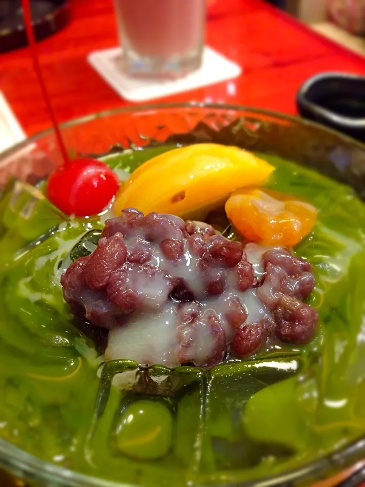 Red Bean Fruit Milk Agar with Matcha|Sam: photos by iPhoneさん