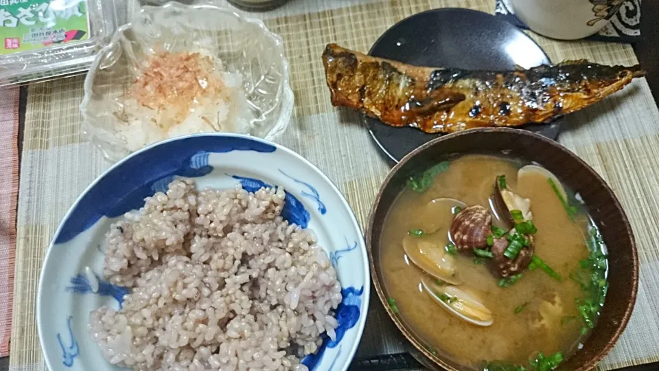 からみ大根＆秋刀魚の蒲焼き＆あさりの味噌汁|まぐろさん