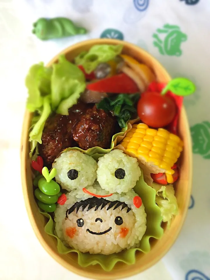 Snapdishの料理写真:ゆっぴーઈ(◕ั◡◕ั)*ﾟ*♡のお弁当『🐸ちゃん被ってみました〜』|kumiさん