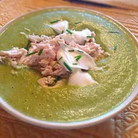 Snapdishの料理写真:Poblano soup with shredded chicken and Greek yogurt :)|Sarahさん