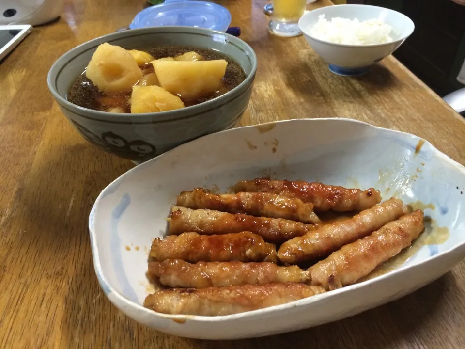 Snapdishの料理写真:昨日の夕食、新生姜の豚肉巻き|Hiromichi  Inudukaさん