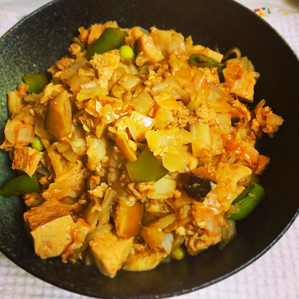 凍らせ豆腐と大豆肉とたっぷり野菜の麻婆豆腐丼|Vivian AnimalRightsさん