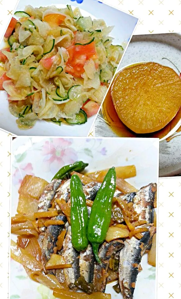 魚の煮付け#大根の煮物#大根とキュウリとトマト　サラダ　/broiled fish&radish#cucumber,tomato&radish salad.|Miki Jorierose Obispoさん