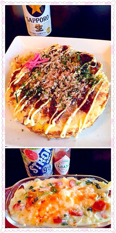 Snapdishの料理写真:Big octopus dumplings(takoyaki)♨&Macaroni au gratin♨️大判たこ焼き&ﾏｶﾛﾆｸﾞﾗﾀﾝ by mom|🌈Ami🍻さん