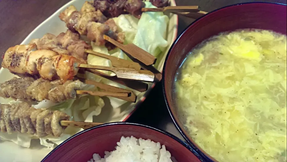 焼き鳥とコーンと貝柱のたまごスープ|きむにいさん