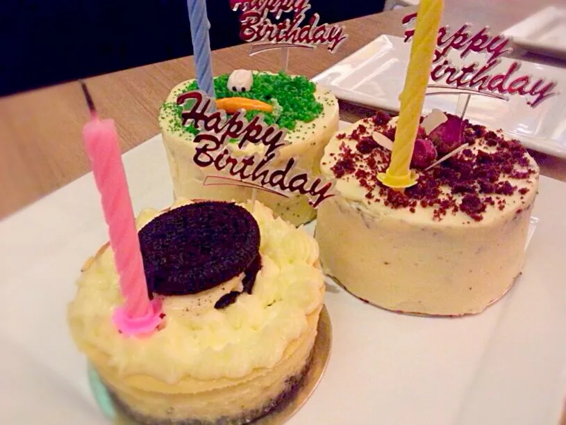 Oreo cheesecake, red velvet, carrot cake. Birthday mini cakes! 🎂|prissyさん