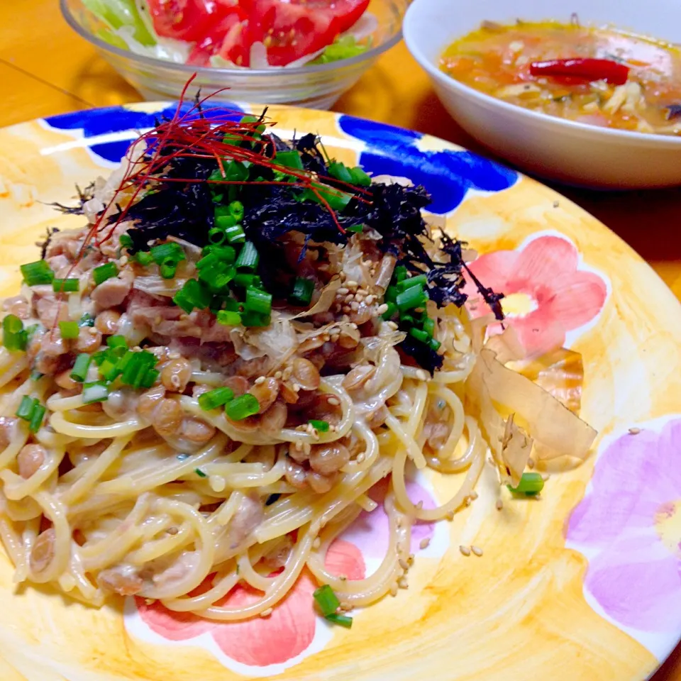 納豆ツナマヨスパゲティ|カウンター嬢さん