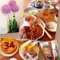 野菜だけで作ったカレー、ドライ杏と野菜のバルサミコ和え、生春巻き、さつまいものチーズケーキ。|mkccckさん