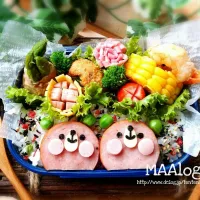 Snapdishの料理写真:ハムステーキ de                                     仲良しくまちゃん弁当 :D