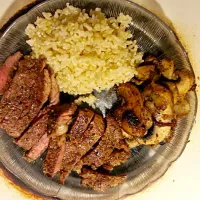 STEAK with sauteed onions and mushrooms and brown rice. Dinner for my wife Rasheda|Bush Manさん