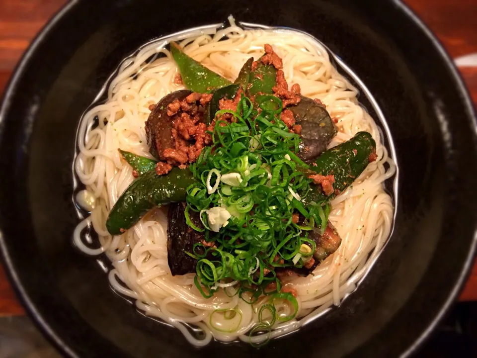 茄子とピーマンのスタミナ肉味噌1|半田手延べそうめんの店 阿波や壱兆さん