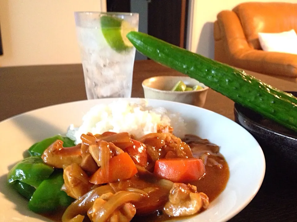 チキンカレーと胡瓜一本かぶりつき|もりさん