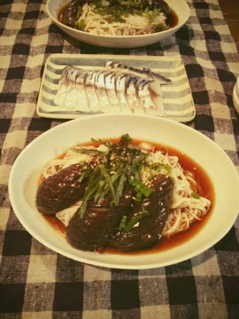 茄子素麺とシメサバ|まいぱんさん