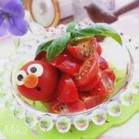 namastelotus michakoさんのOlive oiled tomato salad of garlic flavorガーリックを効かせた、トマトのオリーブオイルまみれ＆エルモ♪