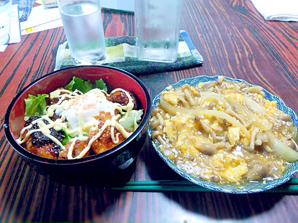 甘辛照り焼き丼としめじと玉子の中華炒め|リーネ@料理修行中さん