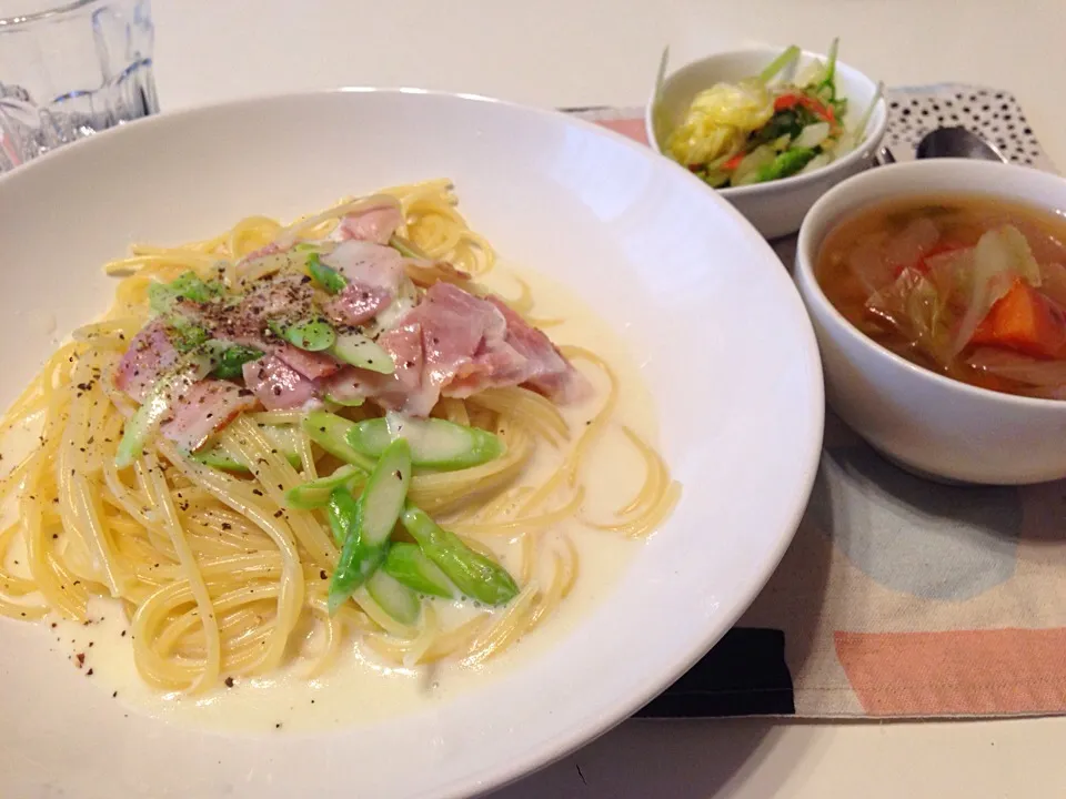 アスパラとベーコンのクリームパスタセット|tomoさん