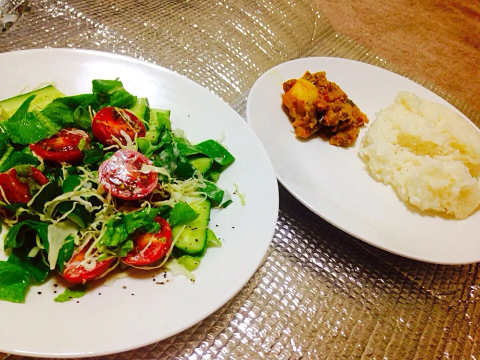 White Rice with Vegetable Curry & Green Salad|Eyecandyさん